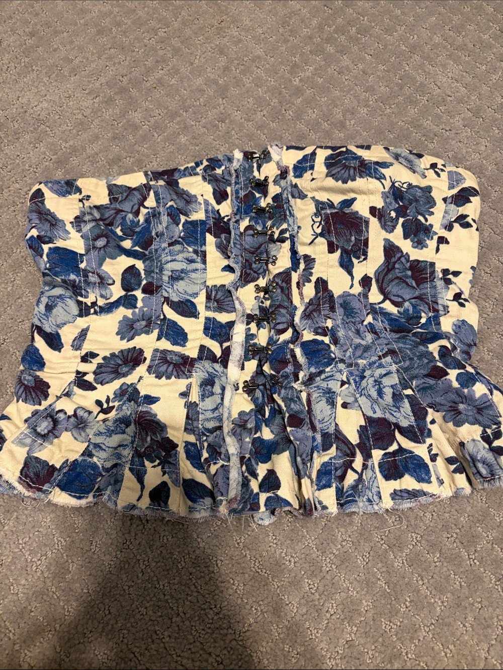 Free people blue white floral print bustier strapless top Sz S